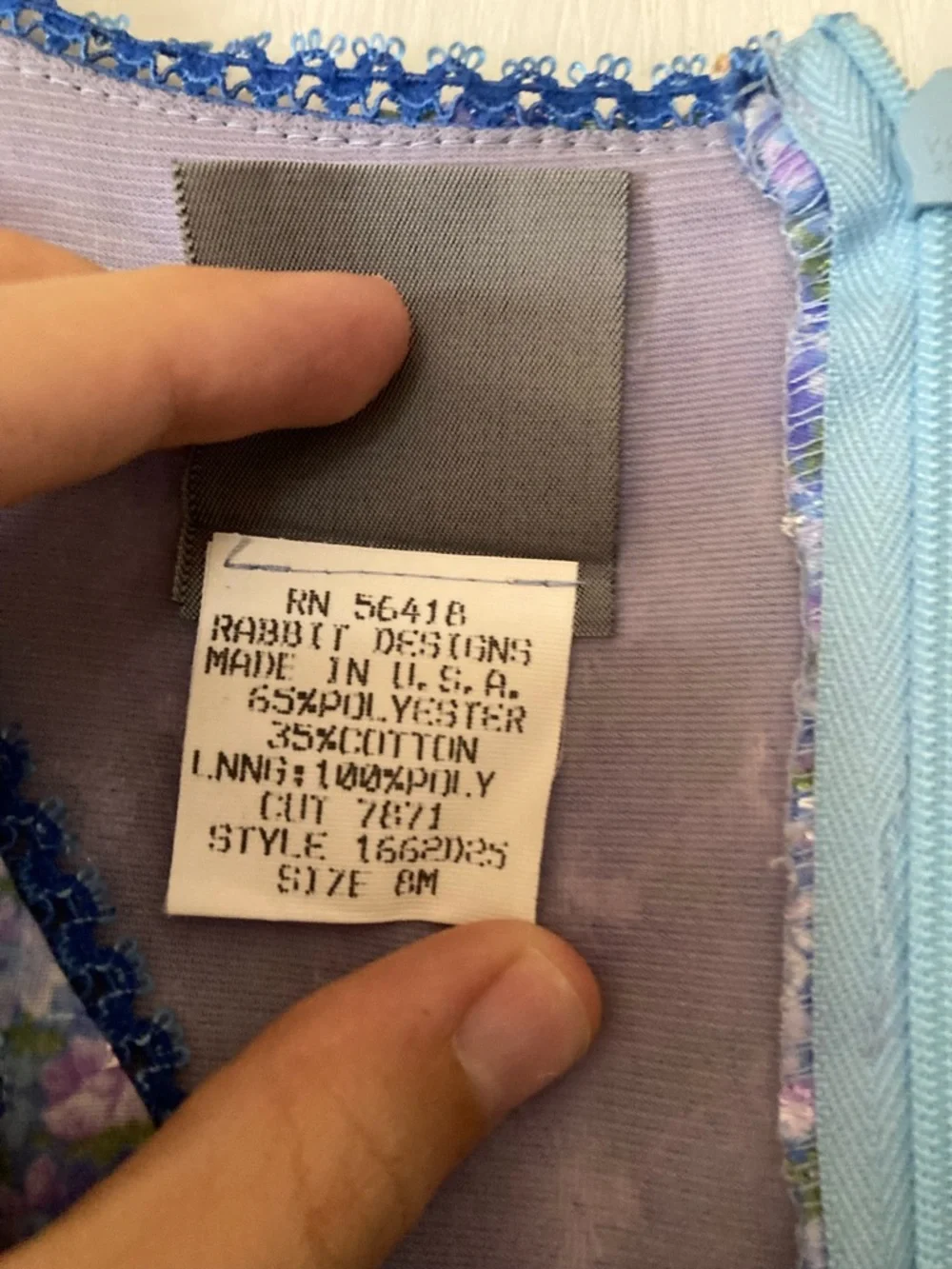 VTG Rabbit Rabbit Rabbit Designs Blue/Lavender Floral Layered Midi Dress - Picture 7 of 8